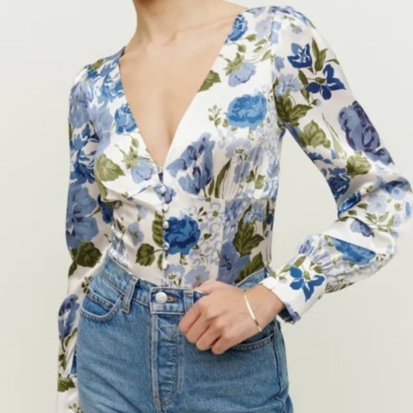 Reformation cadence in Lucca silk floral v neck button blouse top XS - Picture 1 of 14
